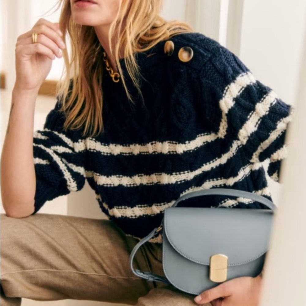 Sezane James Jumper Sweater in Navy Ecru Sz XS